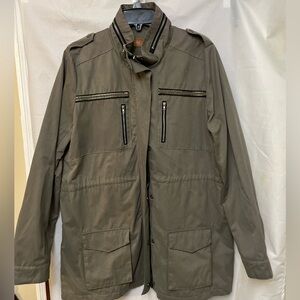 POL Men's Military Field type Jacket Coat in army Olive green Zip snap front L